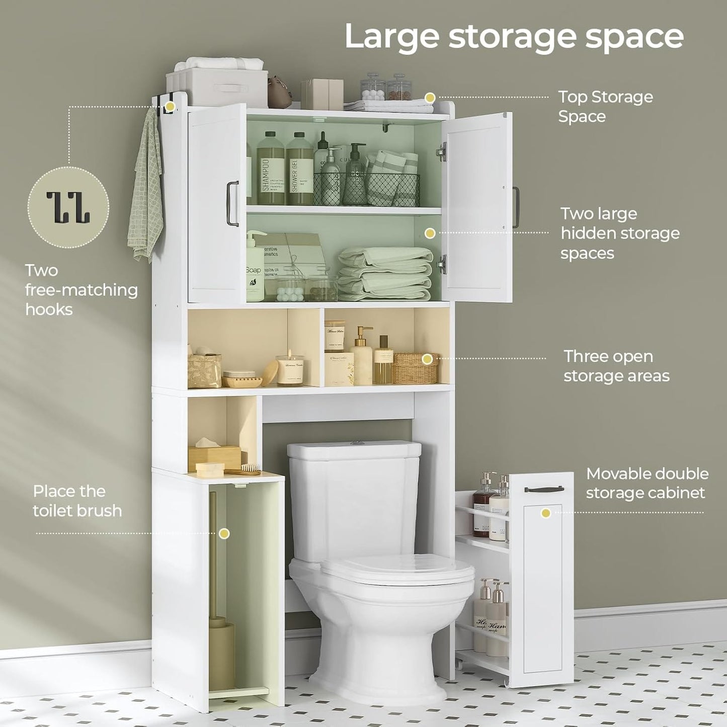 Over The Toilet Storage Cabinet with Pulley White