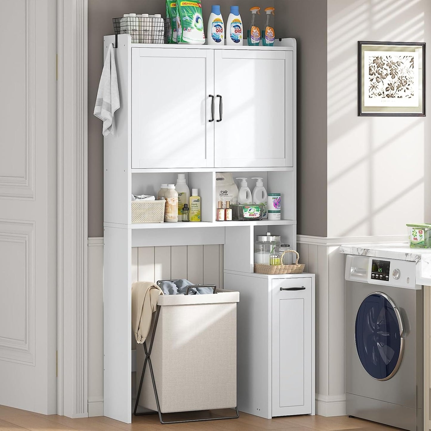 Over The Toilet Storage Cabinet with Pulley White