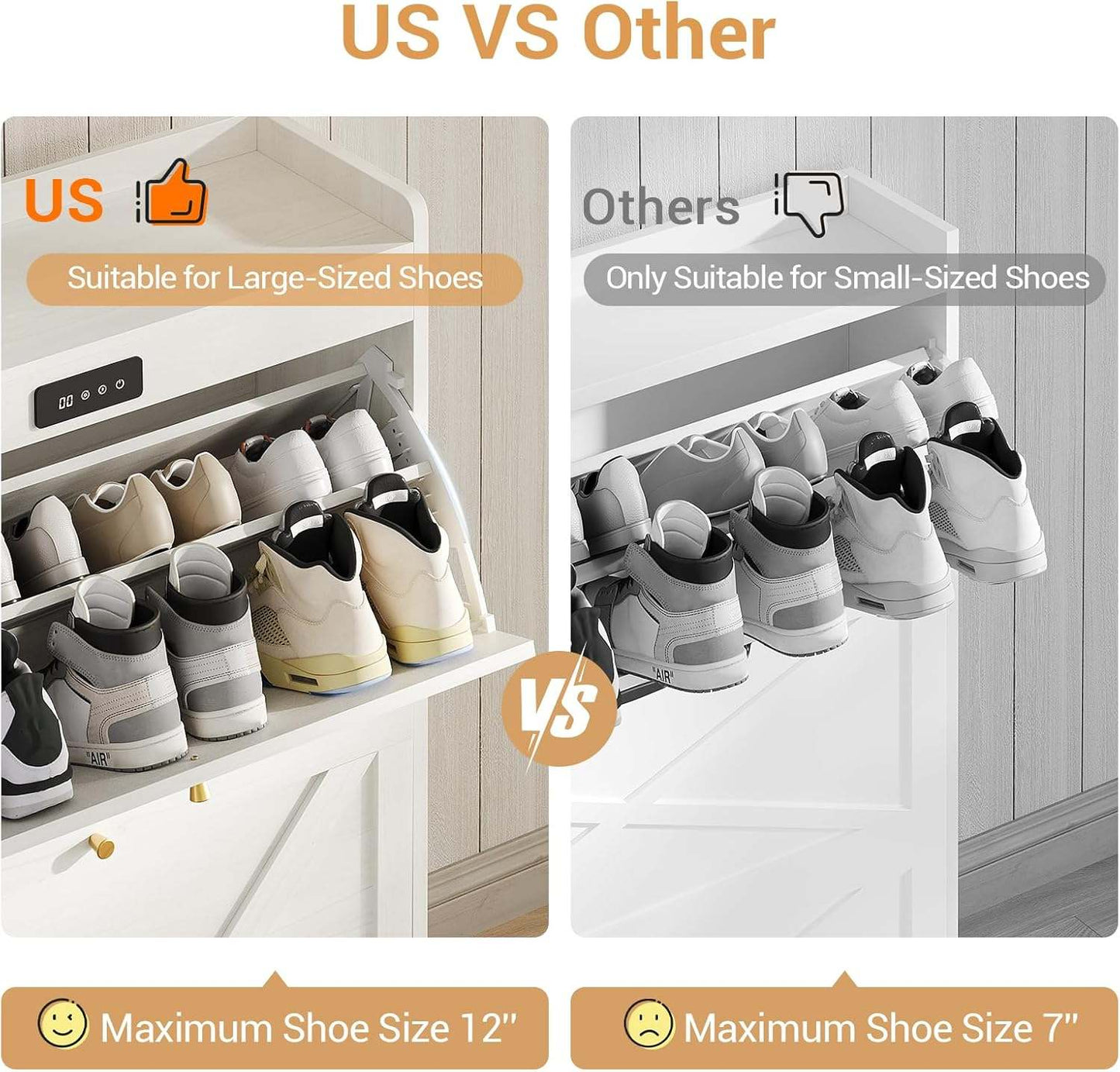 Deodorizing Shoe Cabinet with 2 Flip Drawers Walnut White