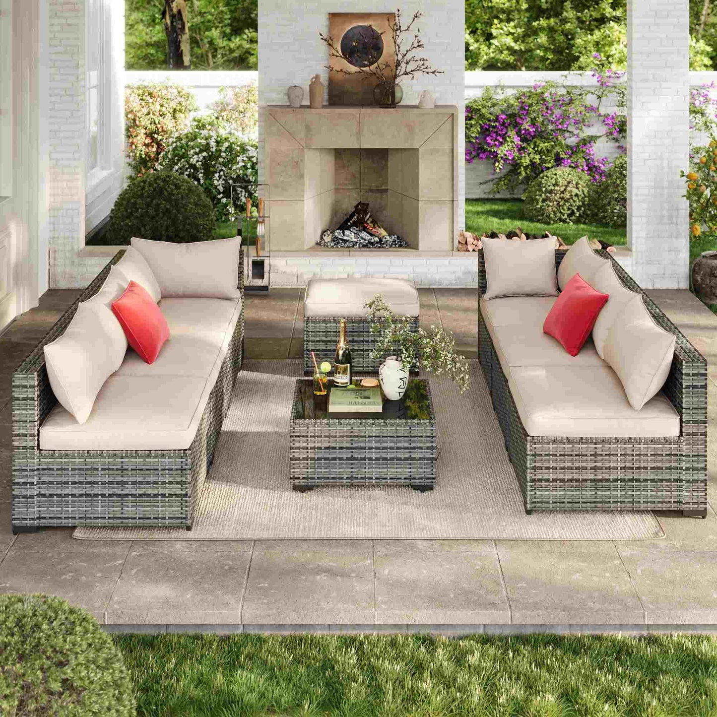 8PCS Rattan Outdoor Sofas Set Beige