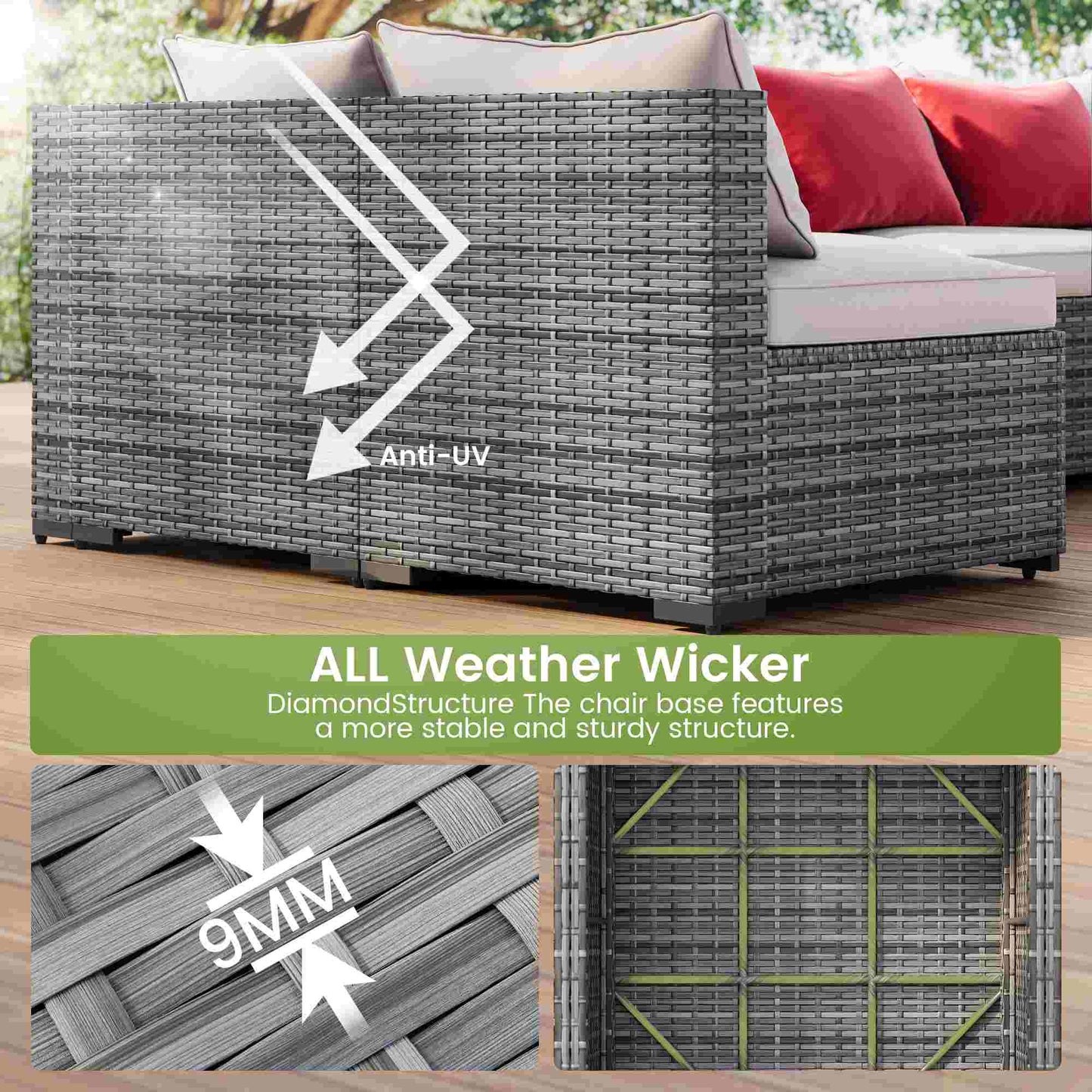 8PCS Rattan Outdoor Sofas Set Beige