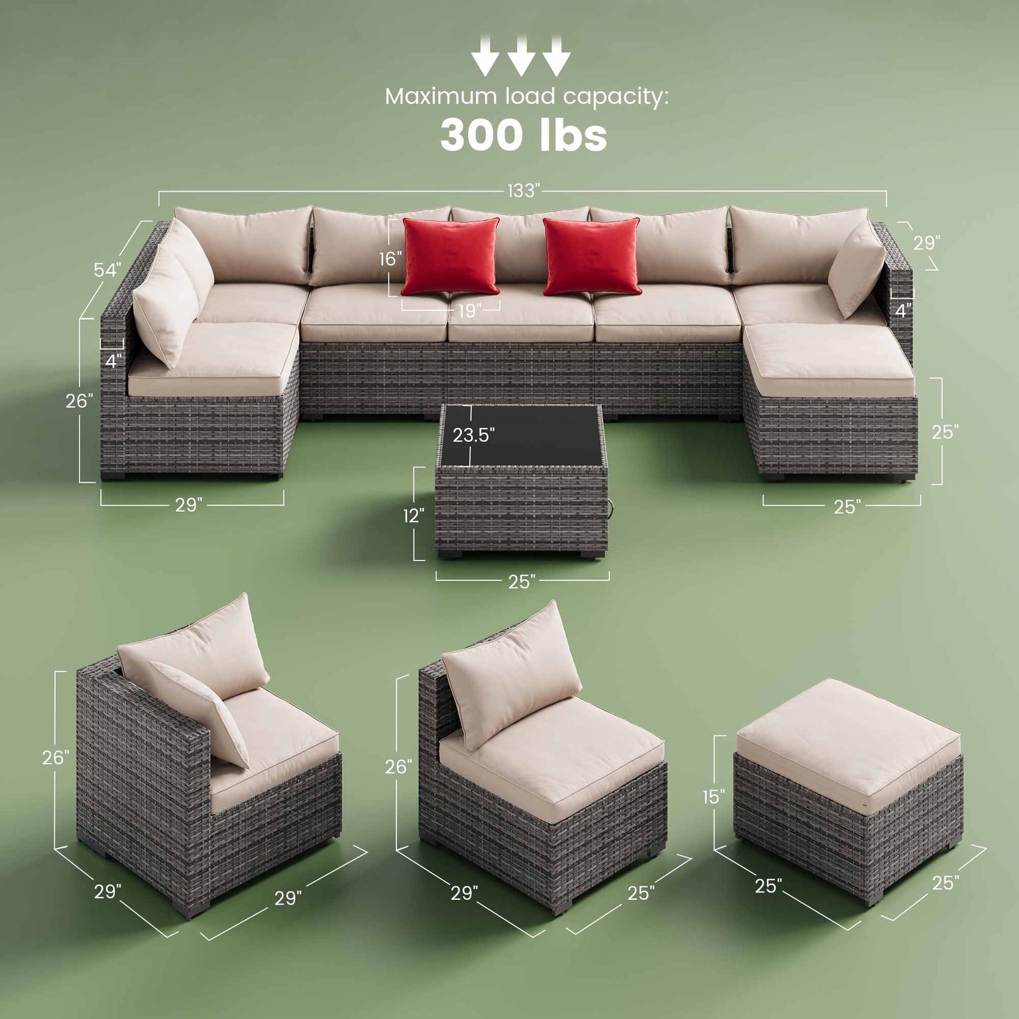 8PCS Rattan Outdoor Sofas Set Beige