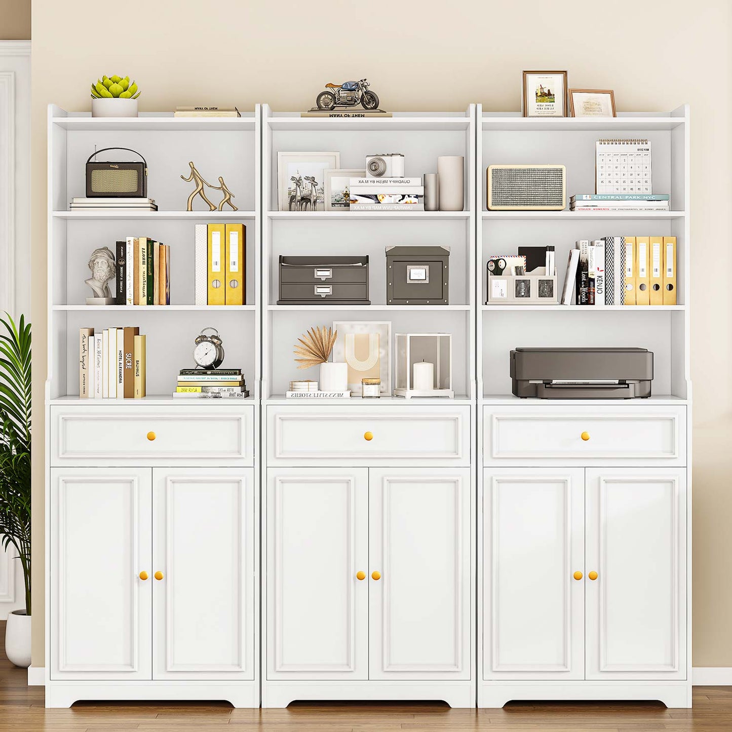 73.2 Inches Storage Cabinets with Doors and Drawer White