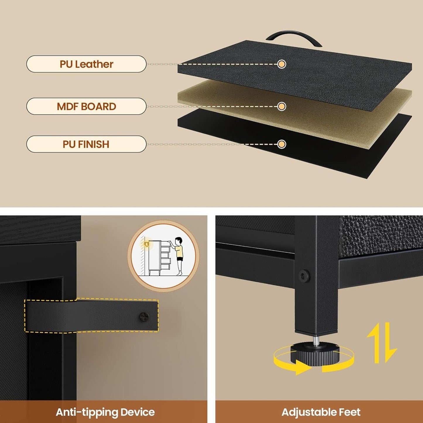 55 Inch LED TV Stand Dresser with Power Outlets Black