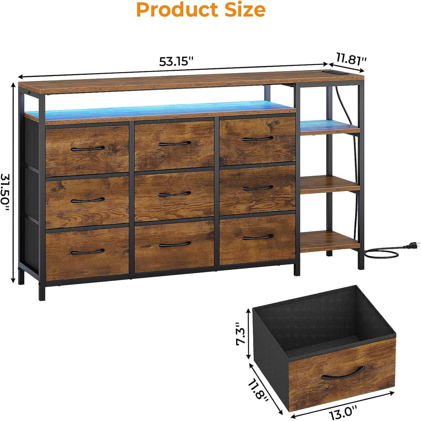 60 Inches LED TV Stand with Charging Station Brown