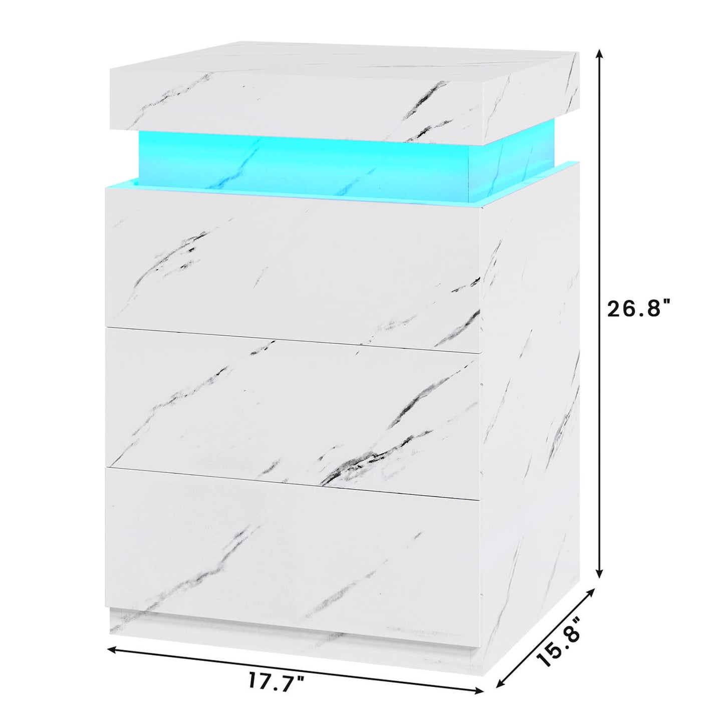 Nightstand with LED Lights Charging Station White Marble