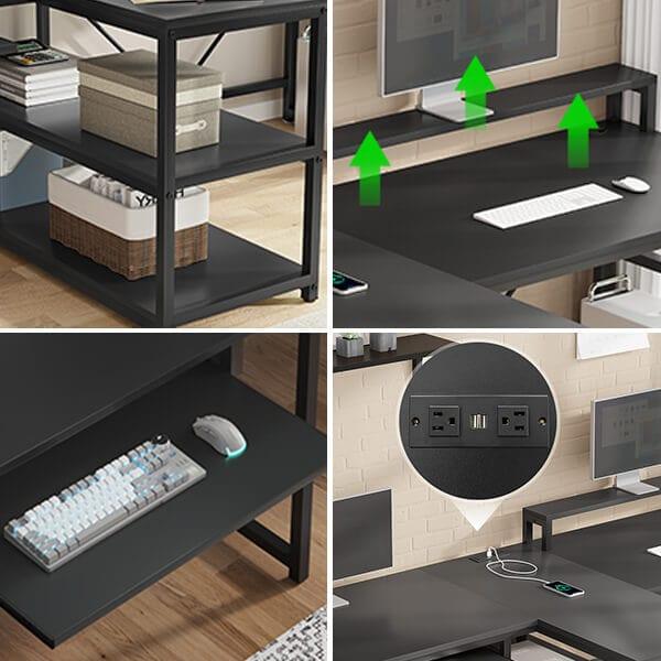 94.5 Inches T Shaped 2 Person Gaming Desk with Storage Black