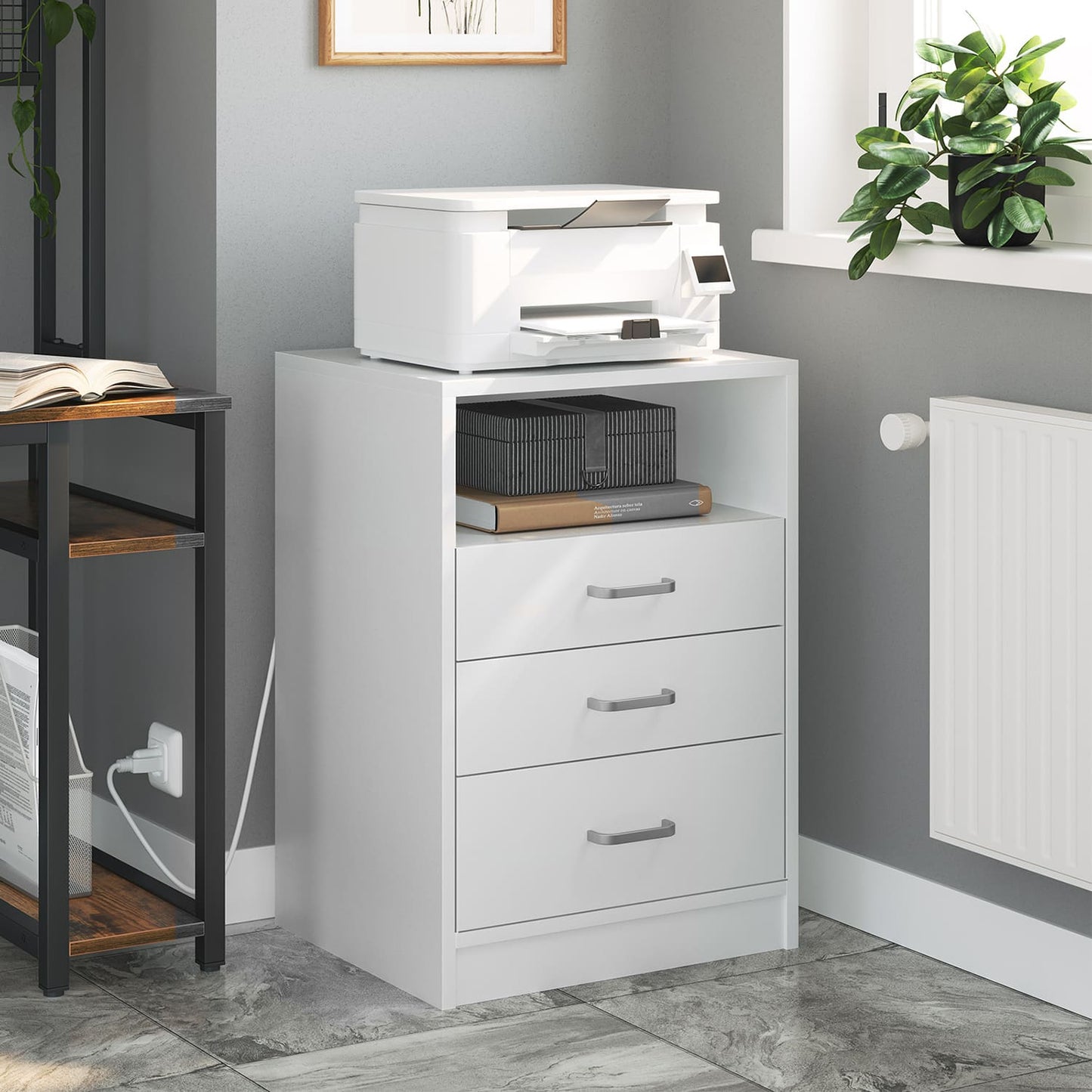 Nightstand with 3 Drawers Charging Station White