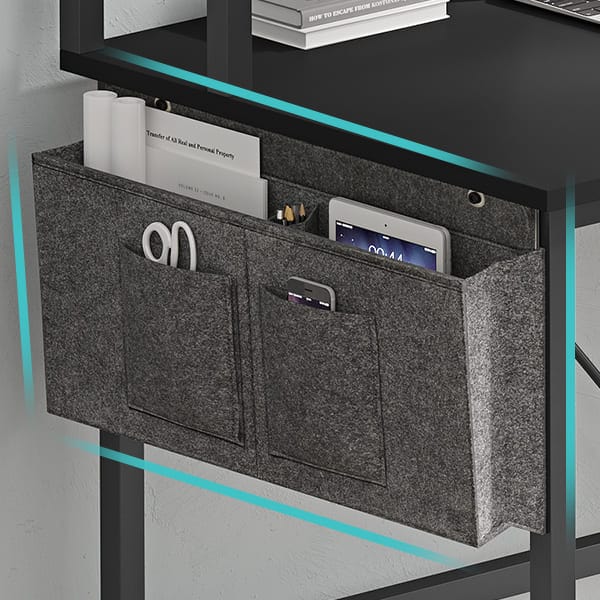L Shaped Reversible LED Gaming Desk with Power Outlets Black