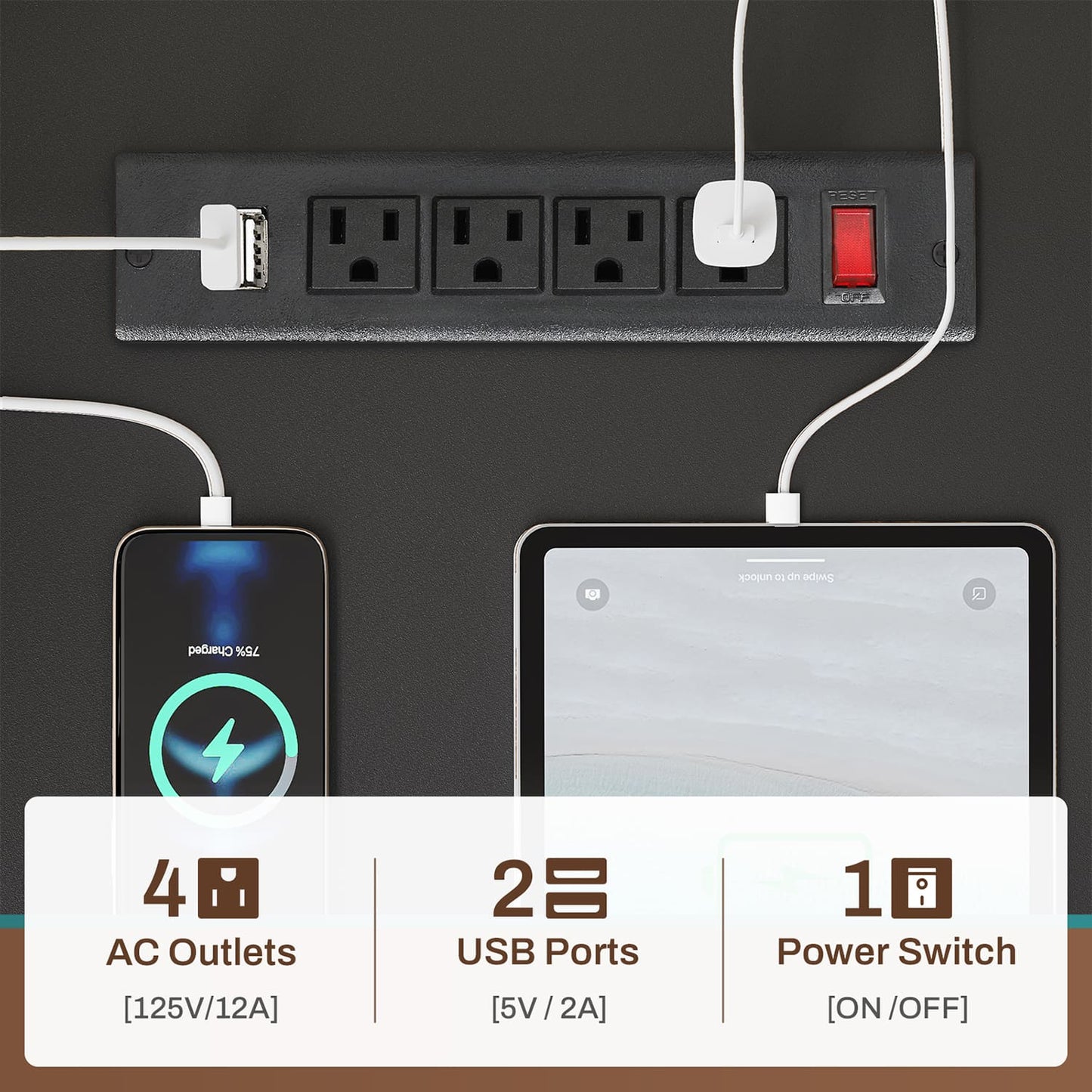 L Shaped Reversible LED Gaming Desk with Power Outlets Black