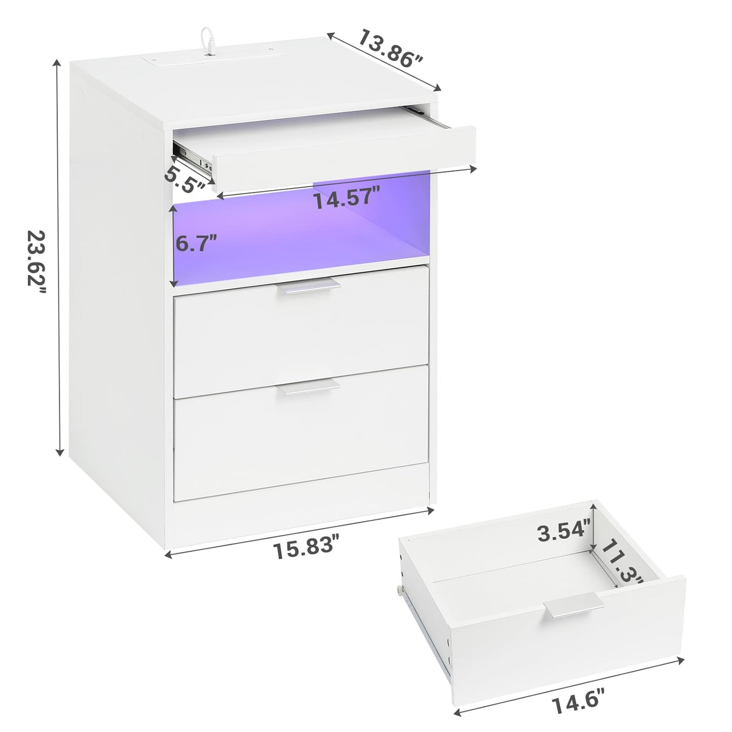 LED Nightstand with Wireless Charging Station White