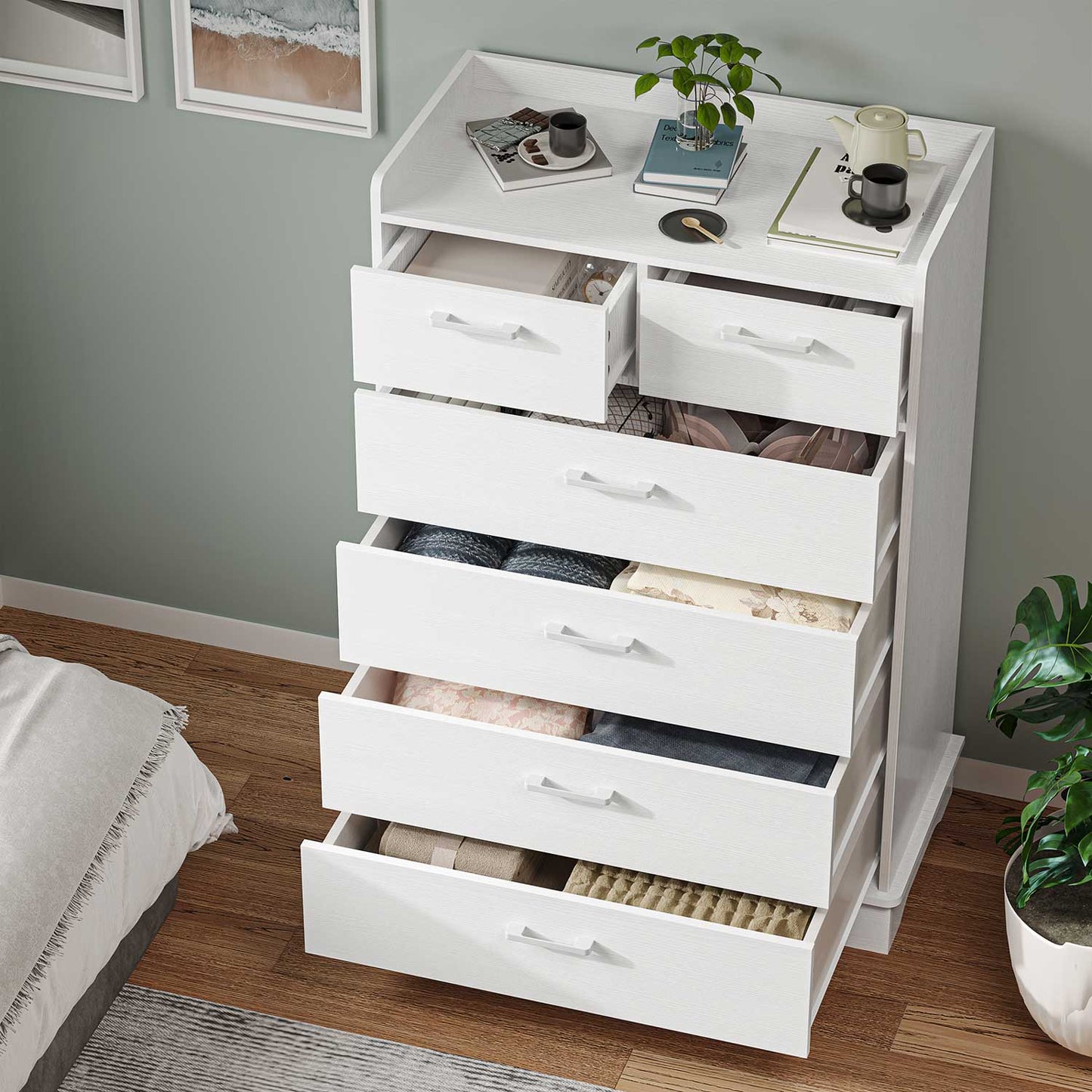 6 Drawers Dresser with Vertical Large Storage White