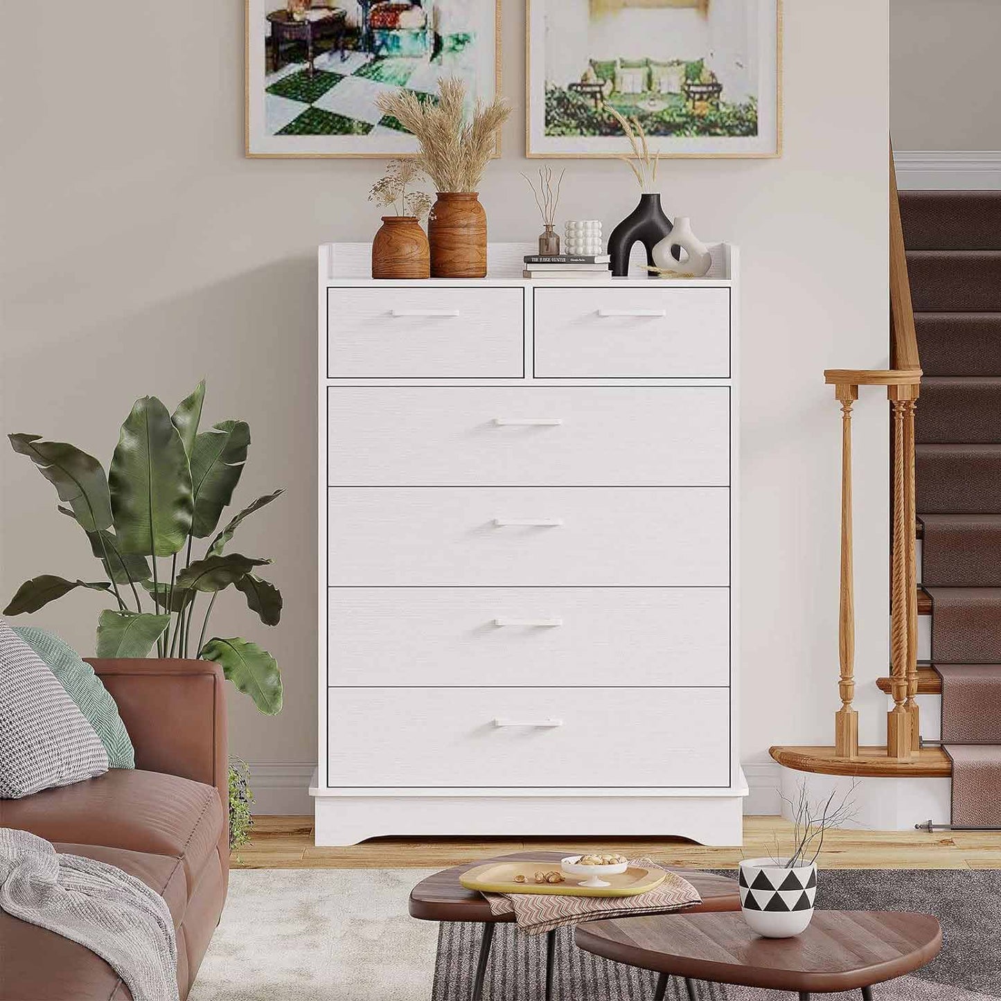6 Drawers Dresser with Vertical Large Storage White