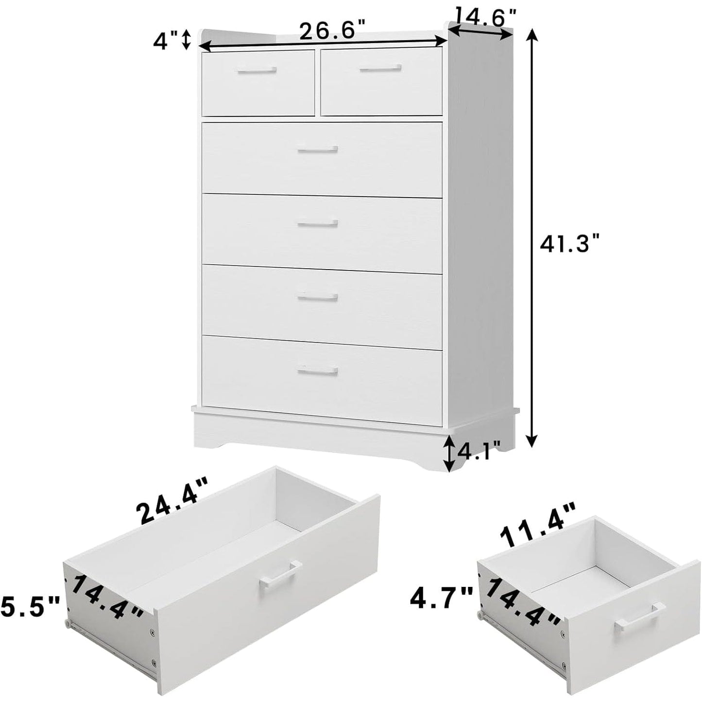 6 Drawers Dresser with Vertical Large Storage White