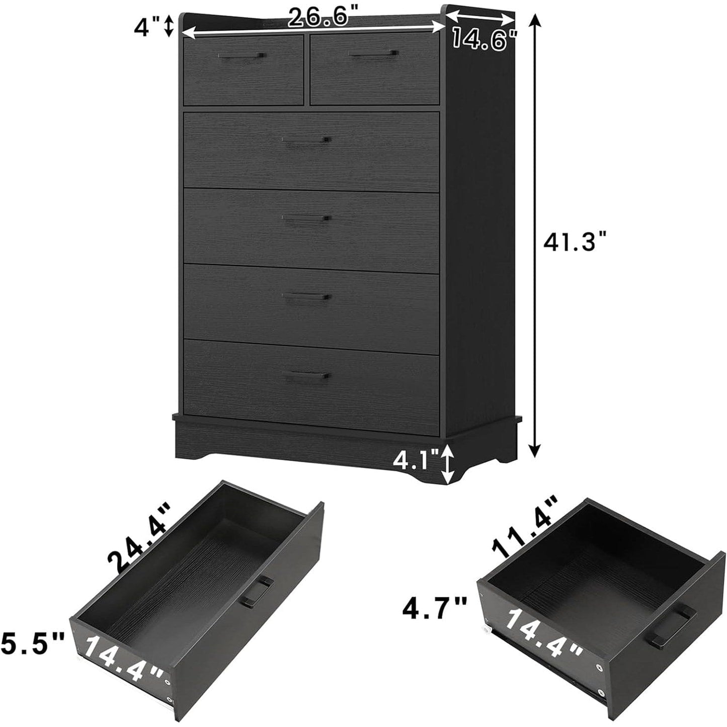 6 Drawers Dresser with Vertical Large Storage Black