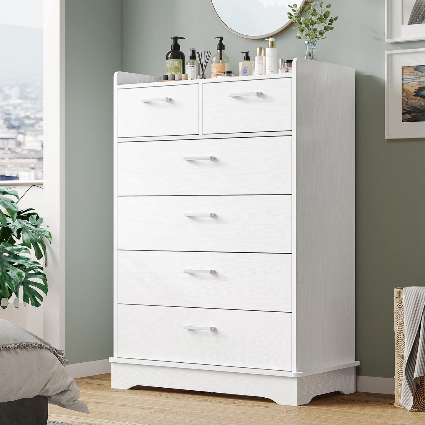 6 Drawers Dresser with Vertical Large Storage White