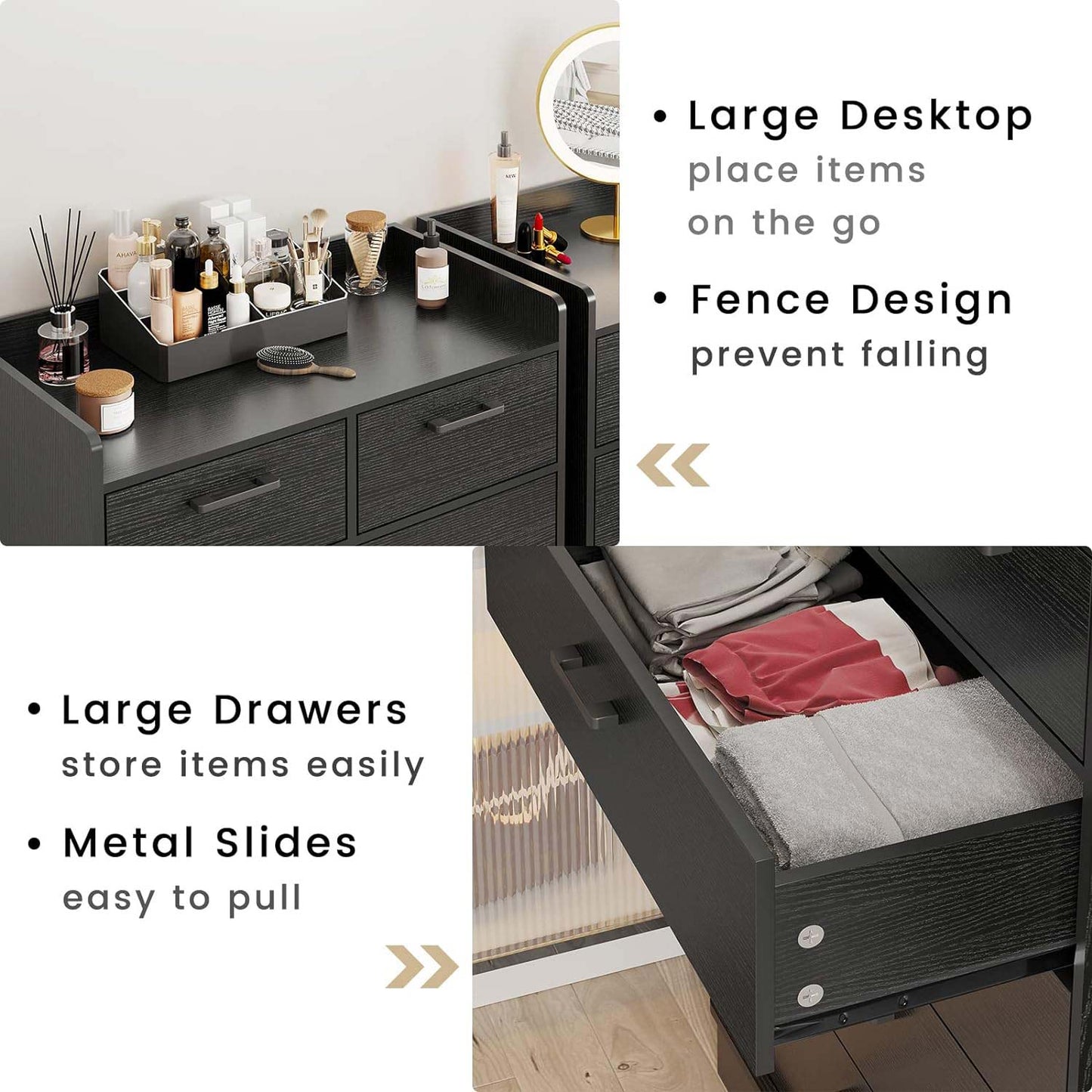 6 Drawers Dresser with Vertical Large Storage Black