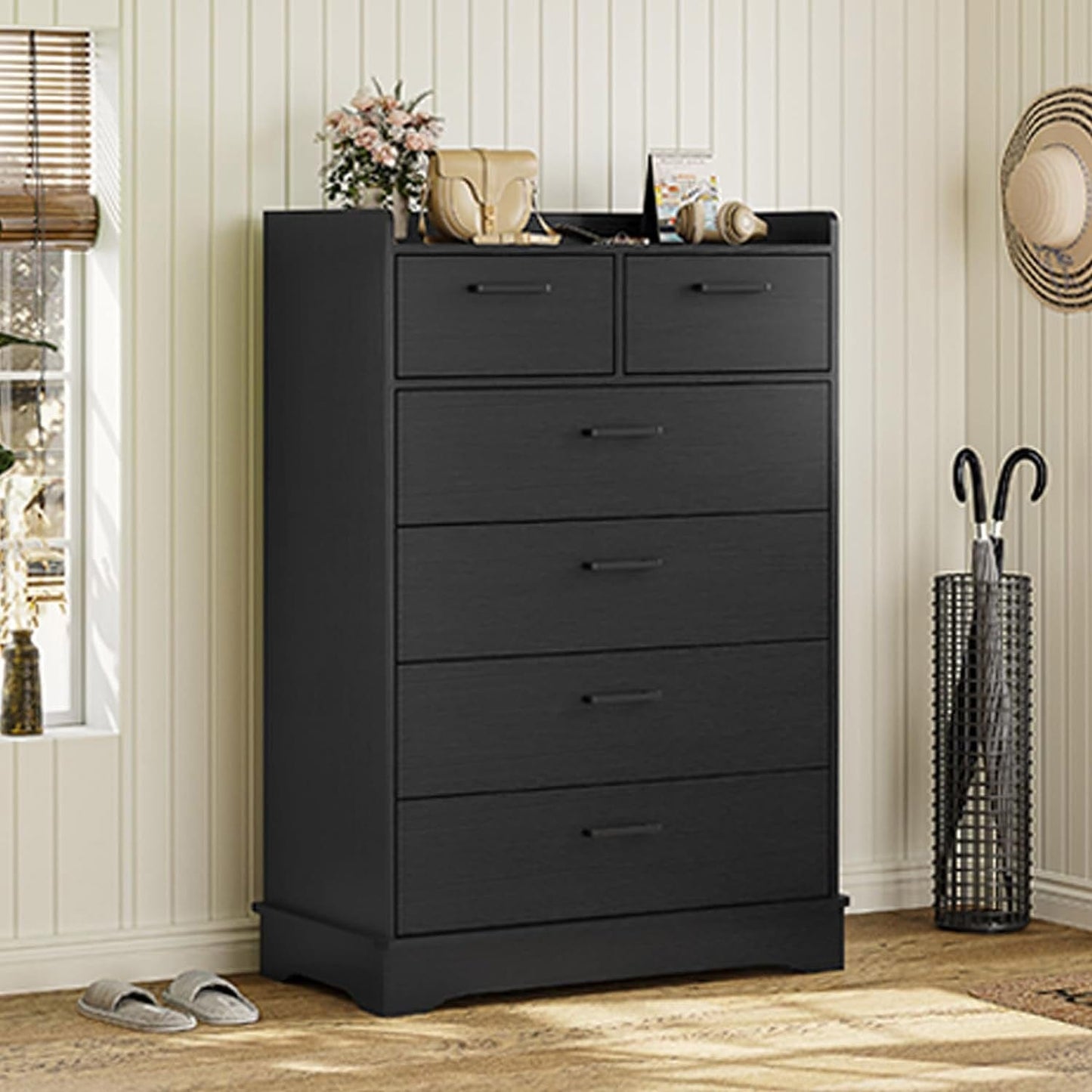 6 Drawers Dresser with Vertical Large Storage Black