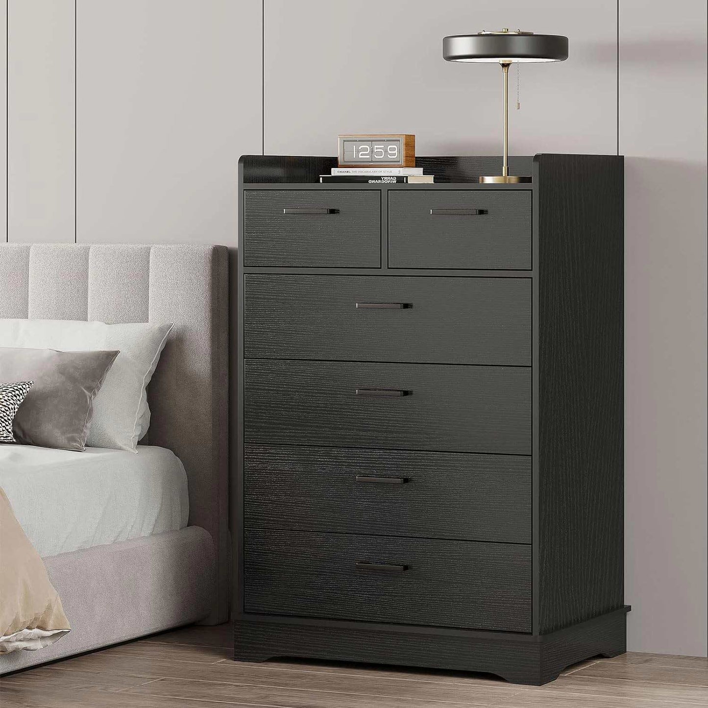 6 Drawers Dresser with Vertical Large Storage Black