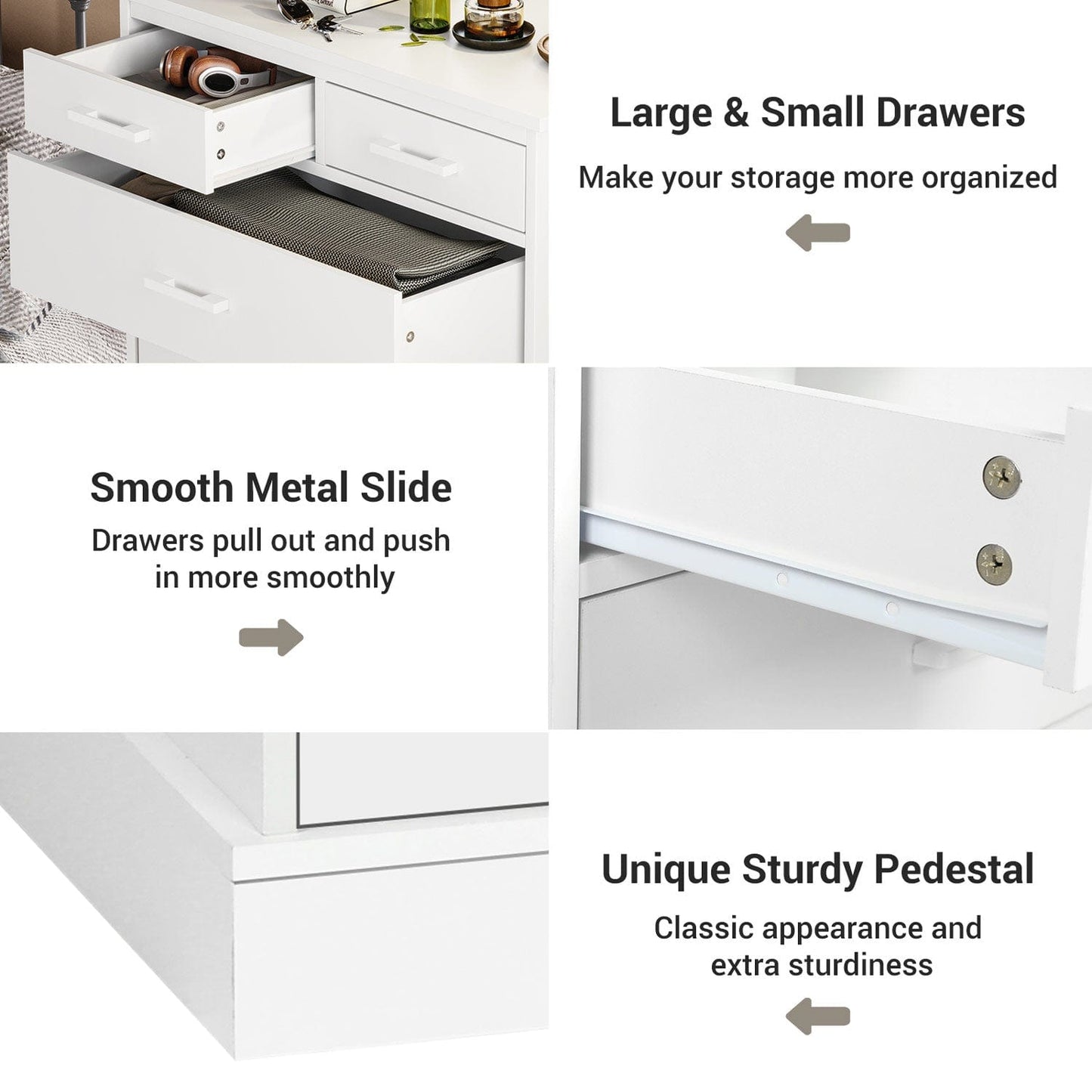 Tall Dresser with 7 Storage Drawers White