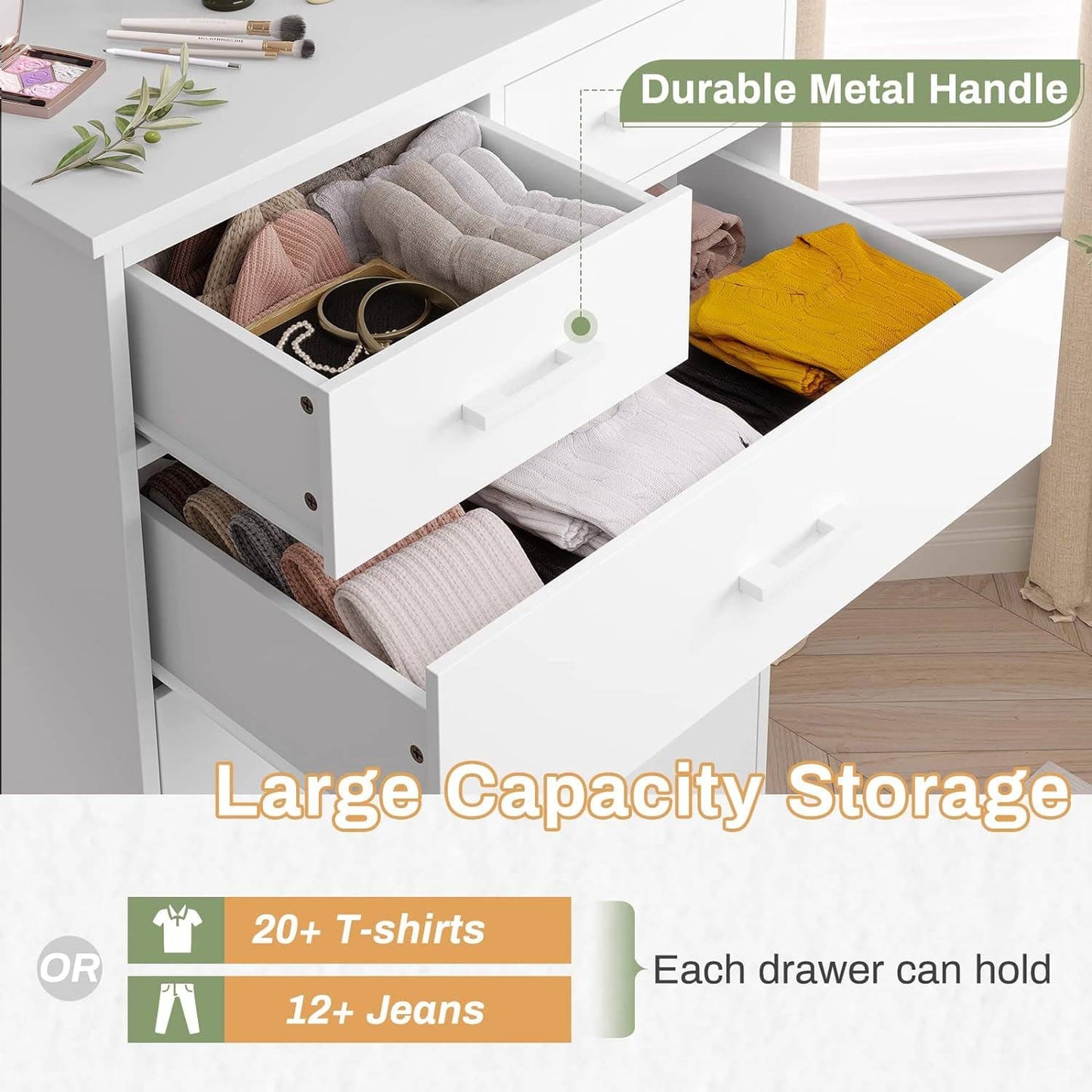 Tall Dresser with 7 Storage Drawers White