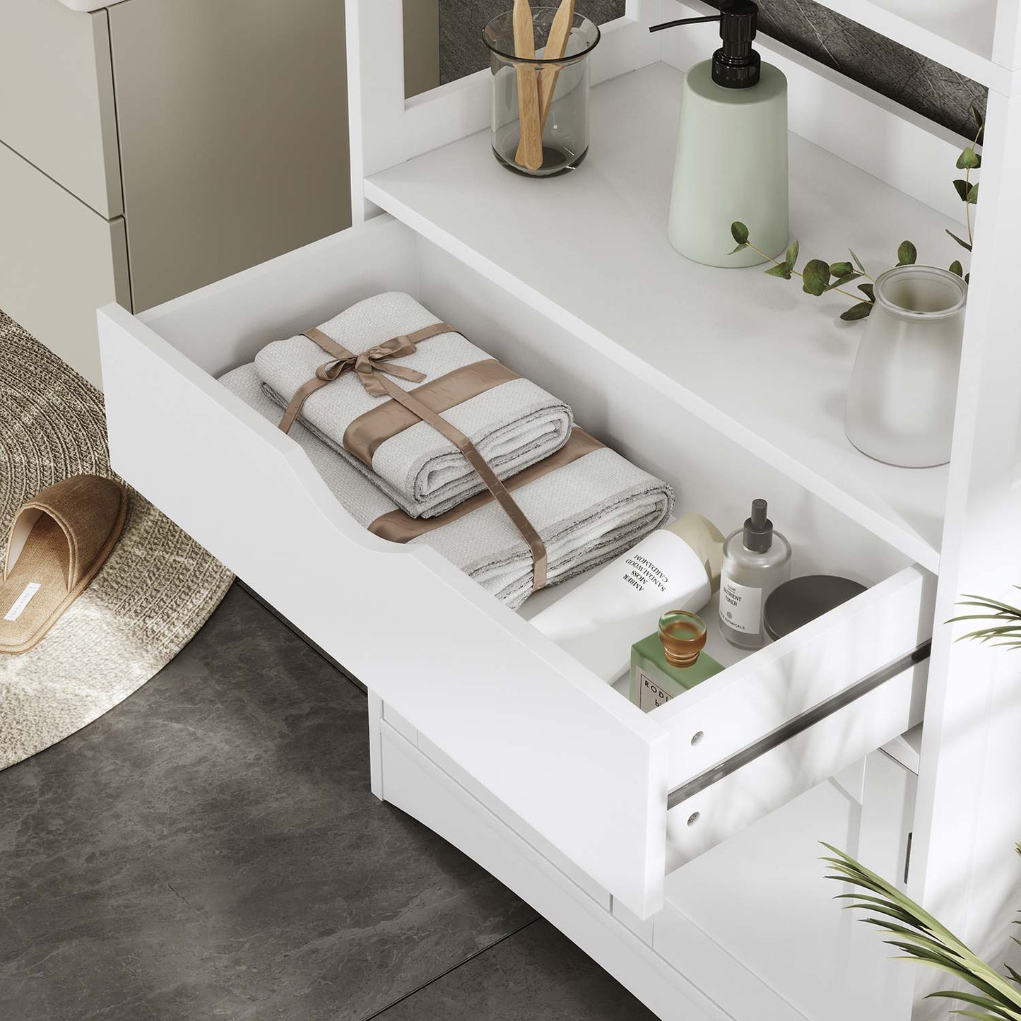 Multifunctional Storage Cabinet with Microwave Space White