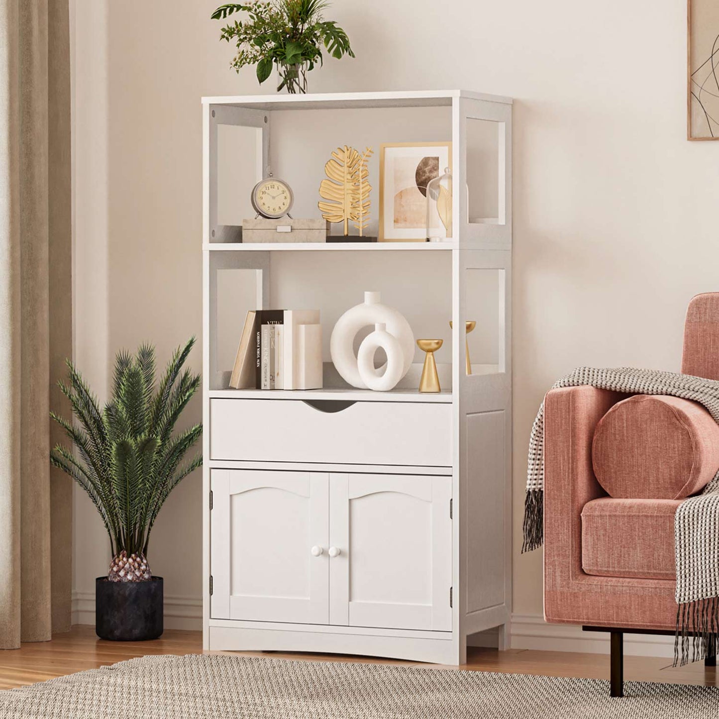 Multifunctional Storage Cabinet with Microwave Space White