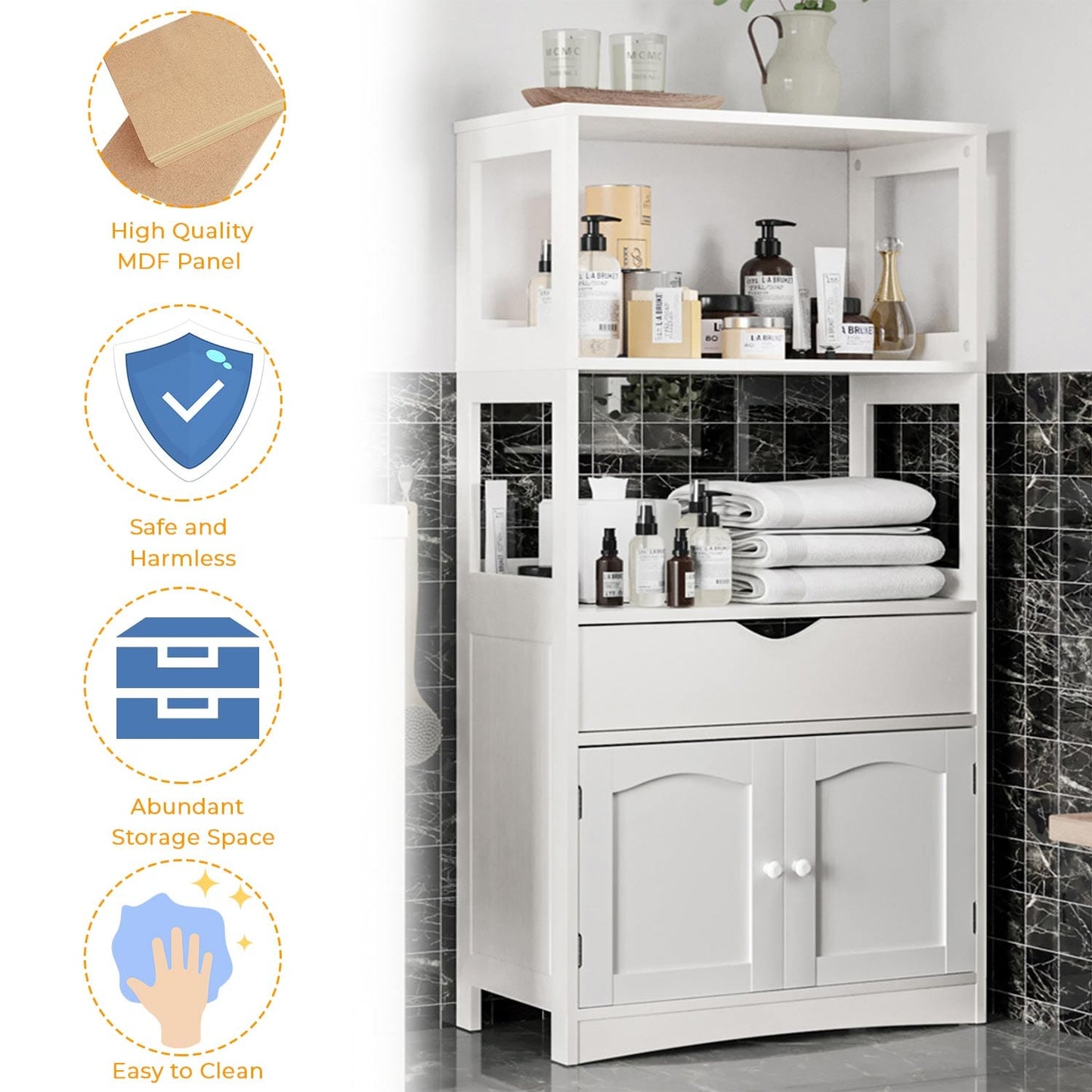 Multifunctional Storage Cabinet with Microwave Space White