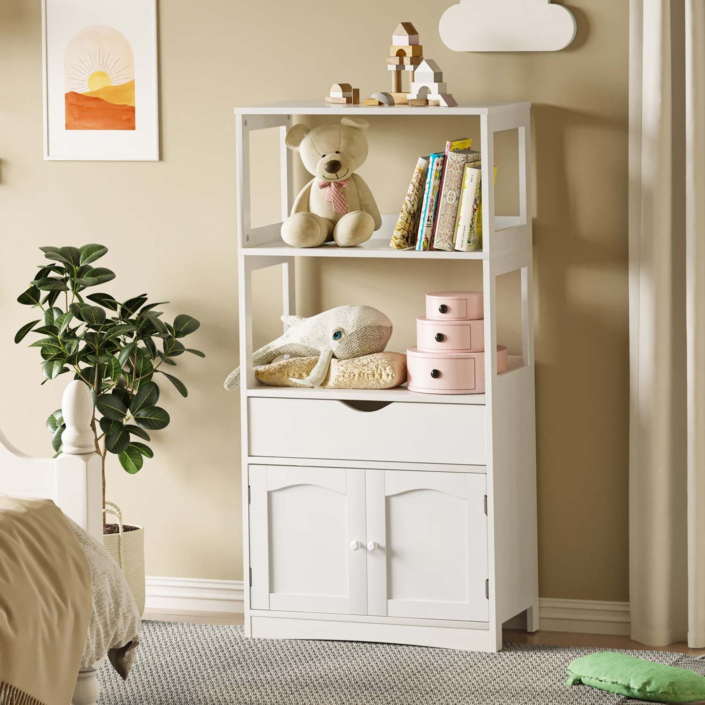 Multifunctional Storage Cabinet with Microwave Space White