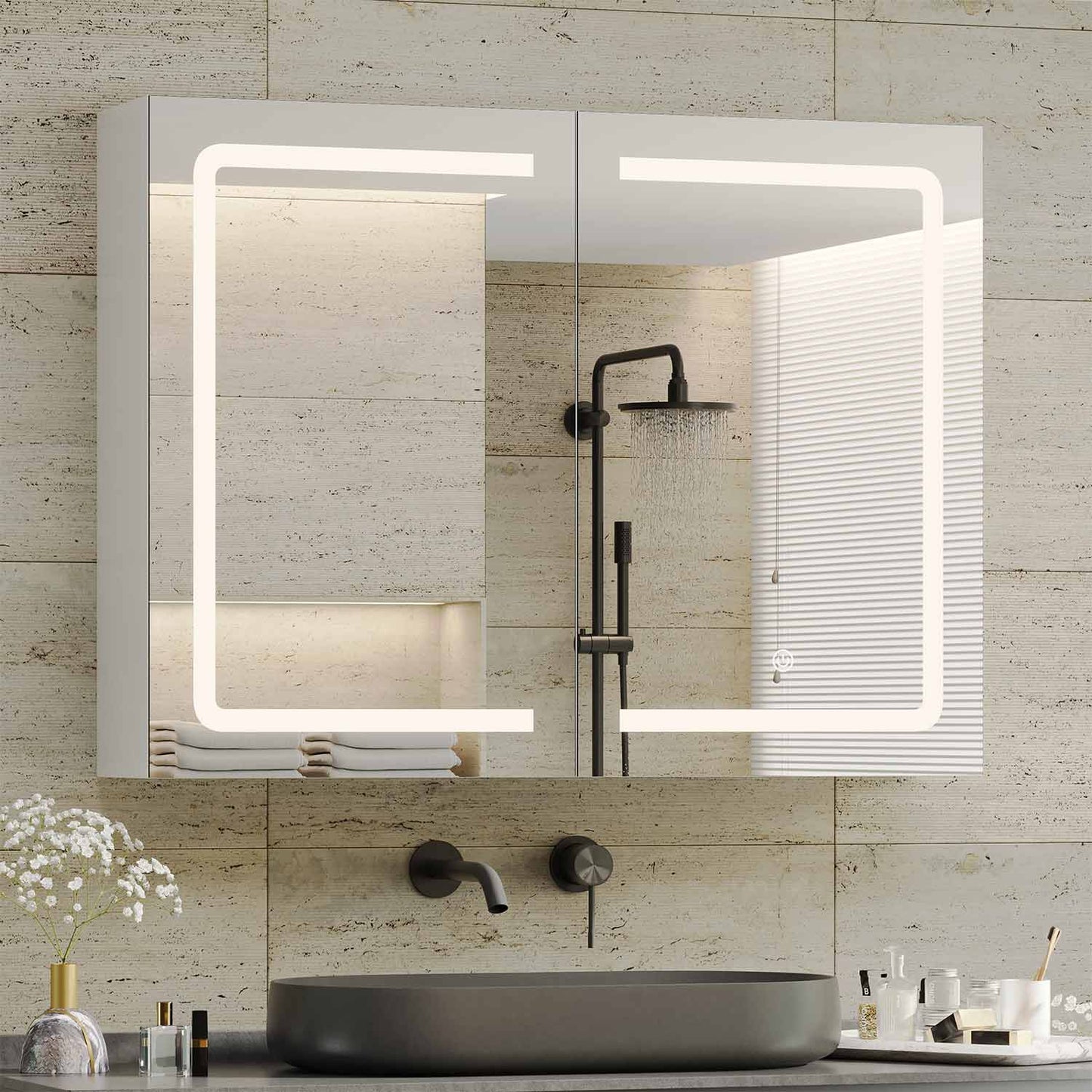 2 Doors LED Medicine Cabinet with Mirror White