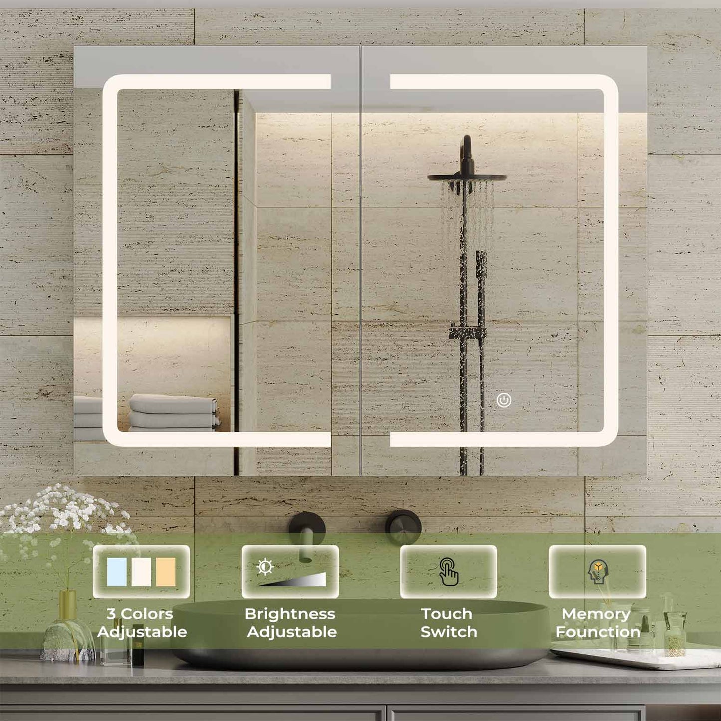 2 Doors LED Medicine Cabinet with Mirror White