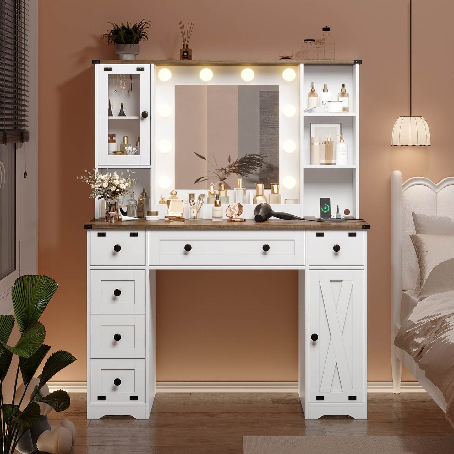 43 Inches Makeup Vanity with Lighted Mirror White