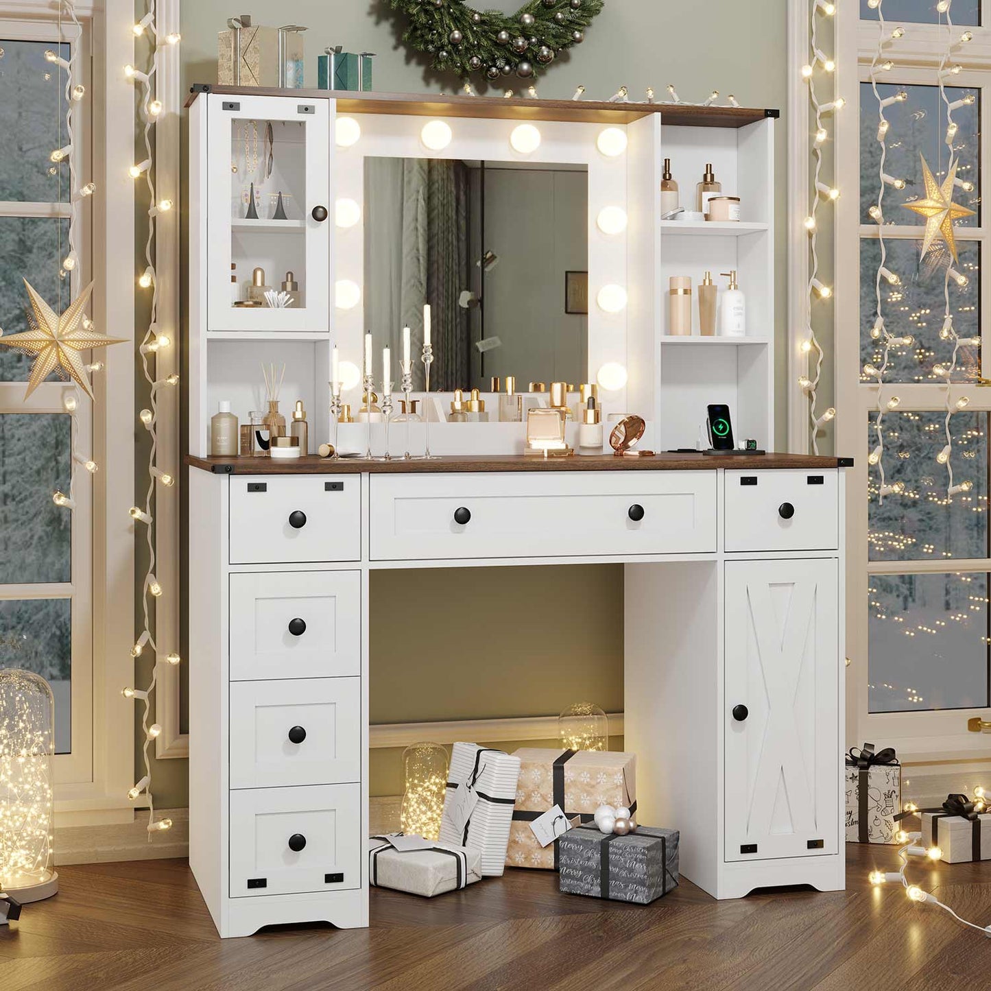 43 Inches Makeup Vanity with Lighted Mirror White