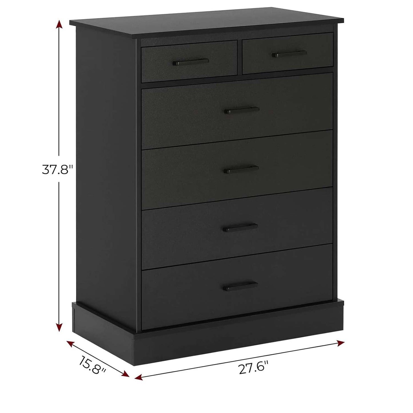Tall Dresser with 6 Storage Drawers Sturdy Base Black