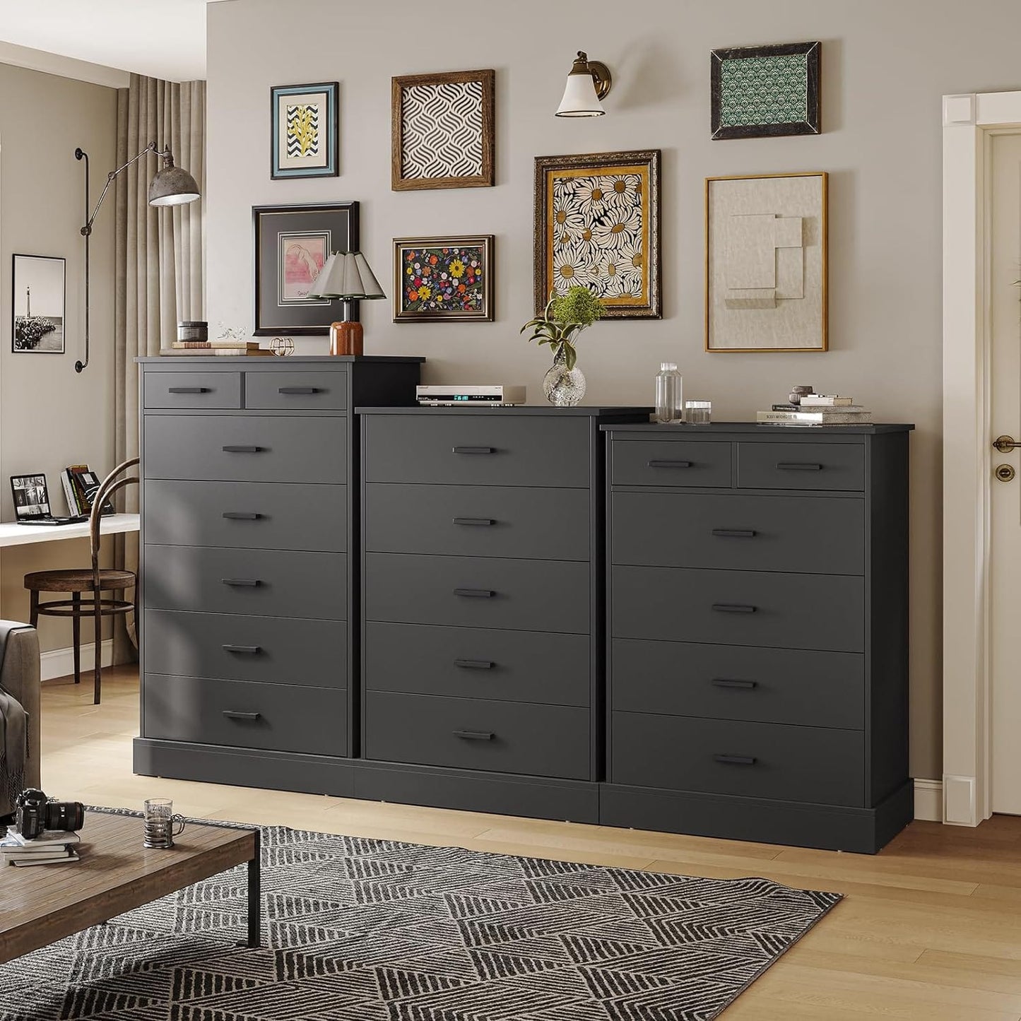Tall Dresser with 6 Storage Drawers Sturdy Base Black