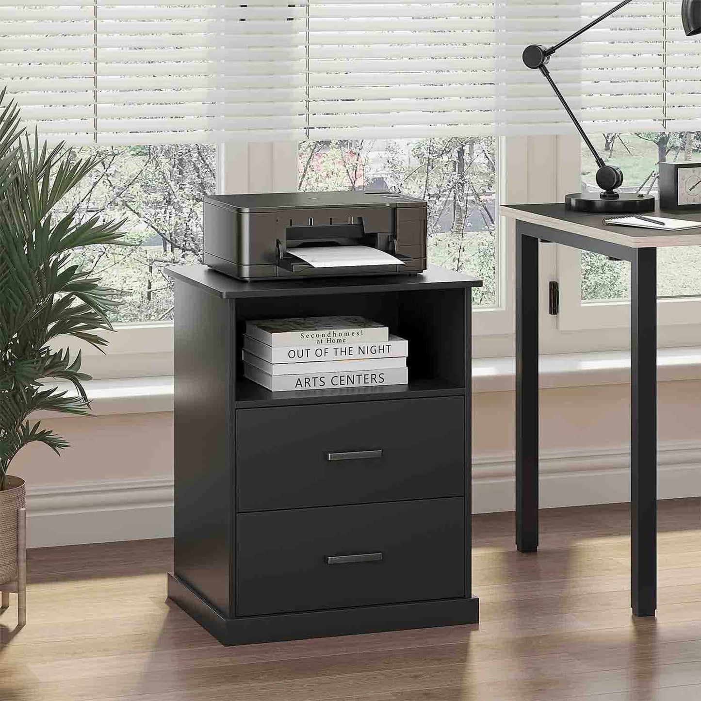 Nightstand with 2 Drawers Charging Station Black