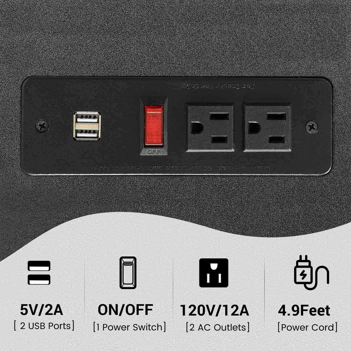 Nightstand with 2 Drawers Charging Station Black