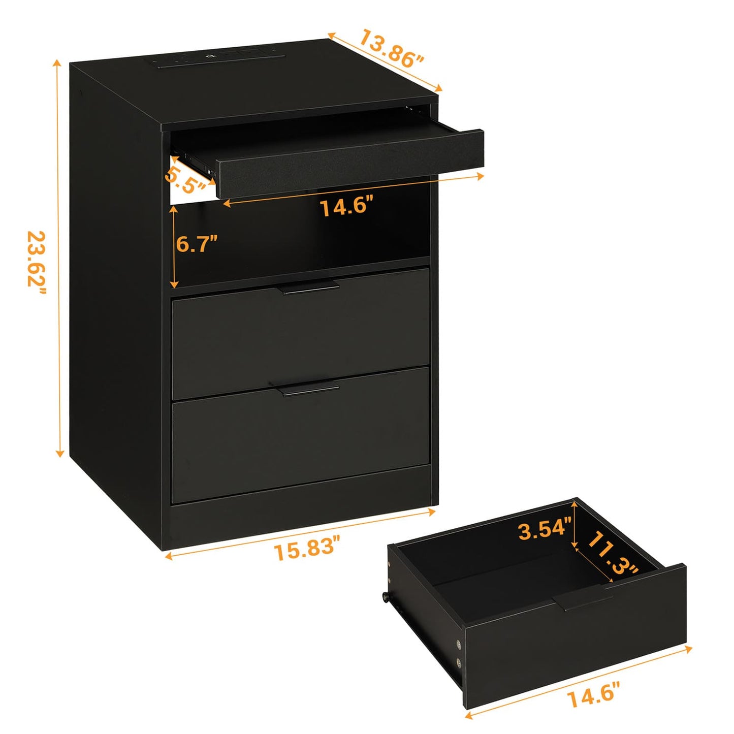 LED Nightstand with Wireless Charging Station Black