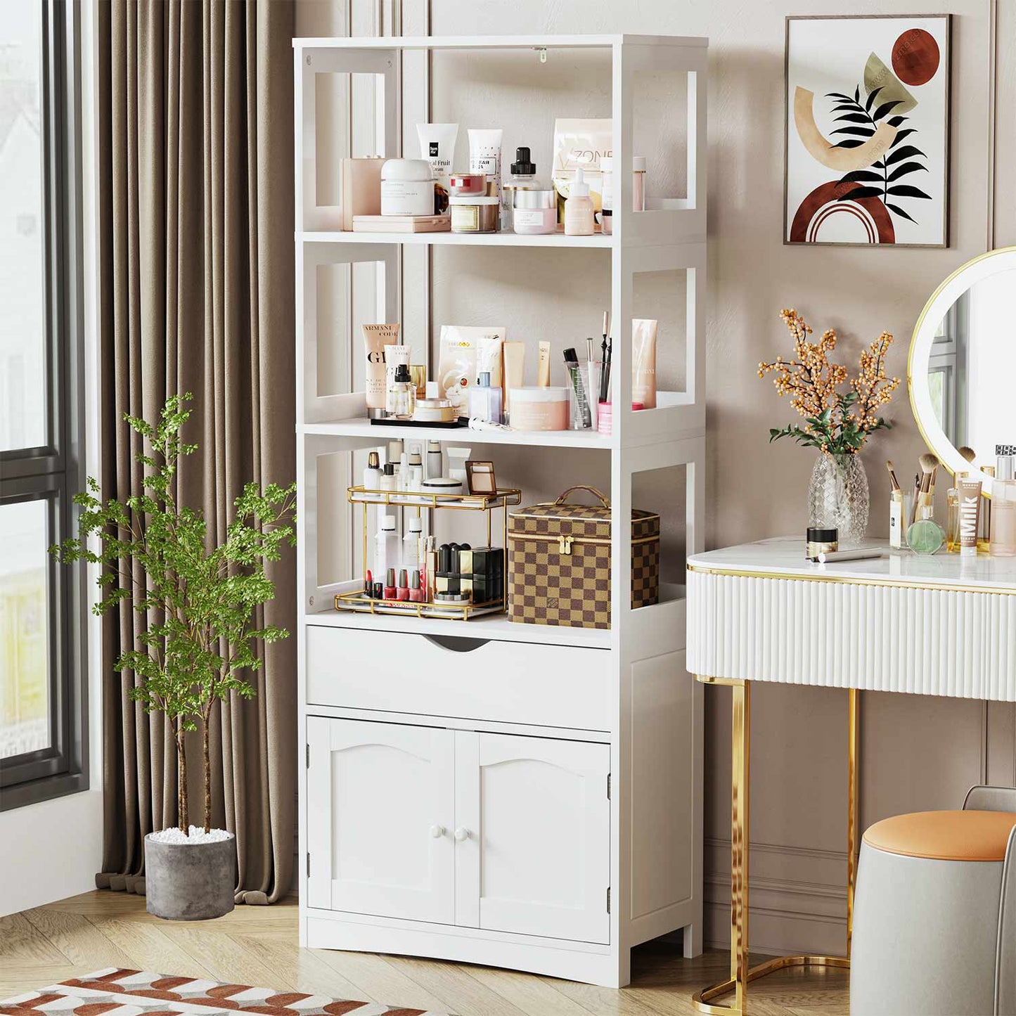 64 Inches Freestanding Storage Cabinet Furniture White