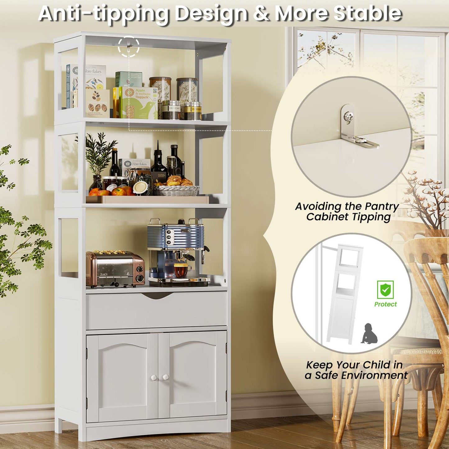 64 Inches Freestanding Storage Cabinet Furniture White
