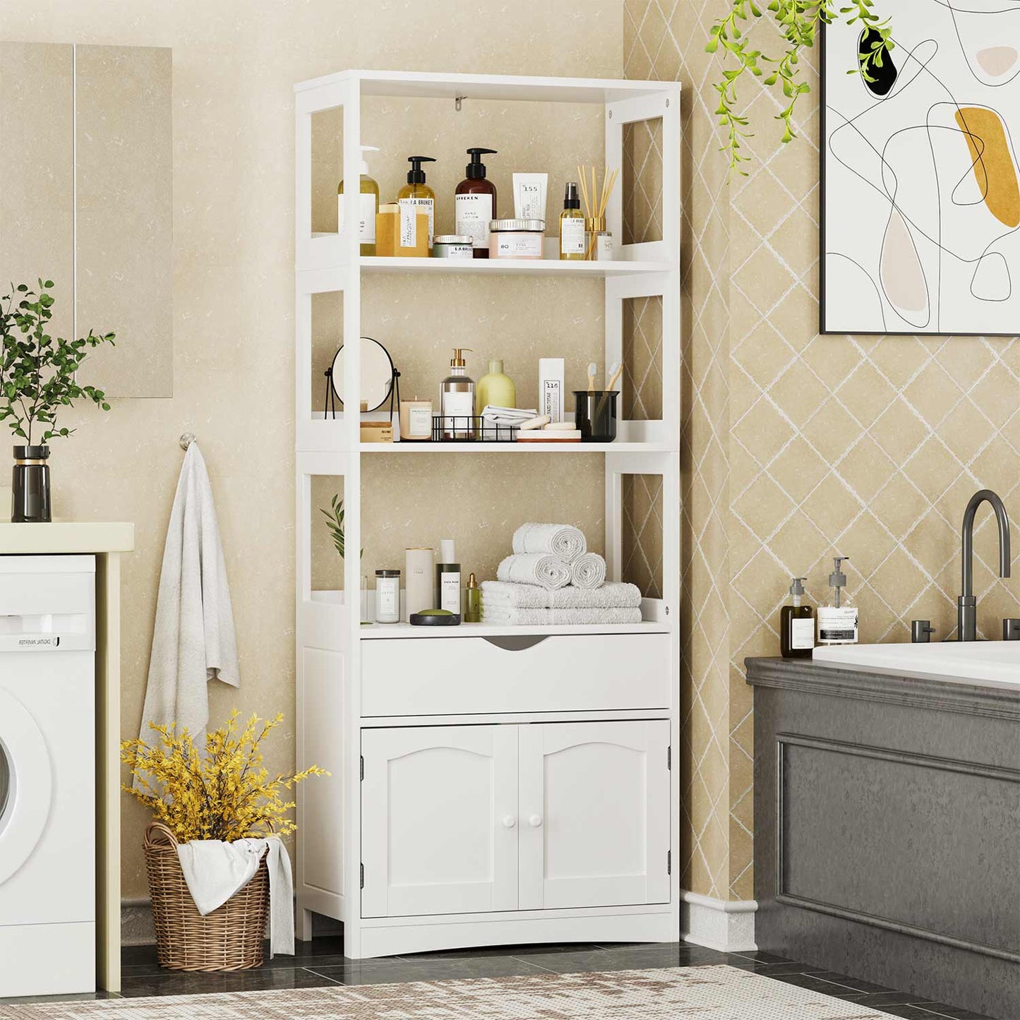 64 Inches Freestanding Storage Cabinet Furniture White