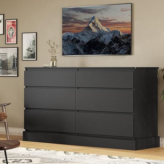 51.5 Inches Wide Dresser with 6 Drawers Black