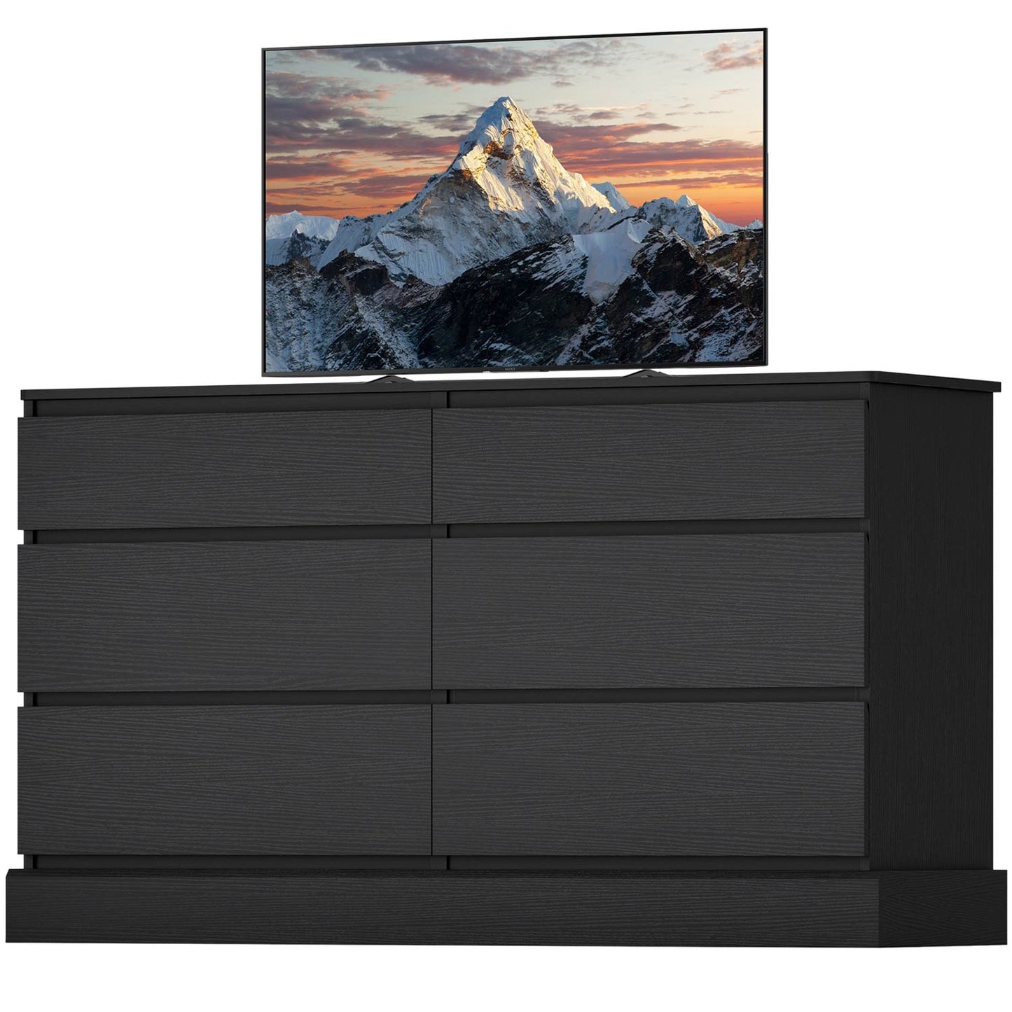 51.5 Inches Wide Dresser with 6 Drawers Black