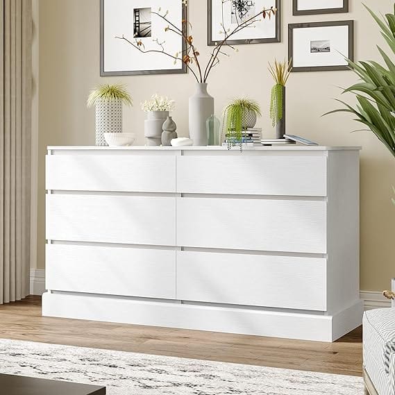 51.5 Inches Wide Dresser with 6 Drawers White