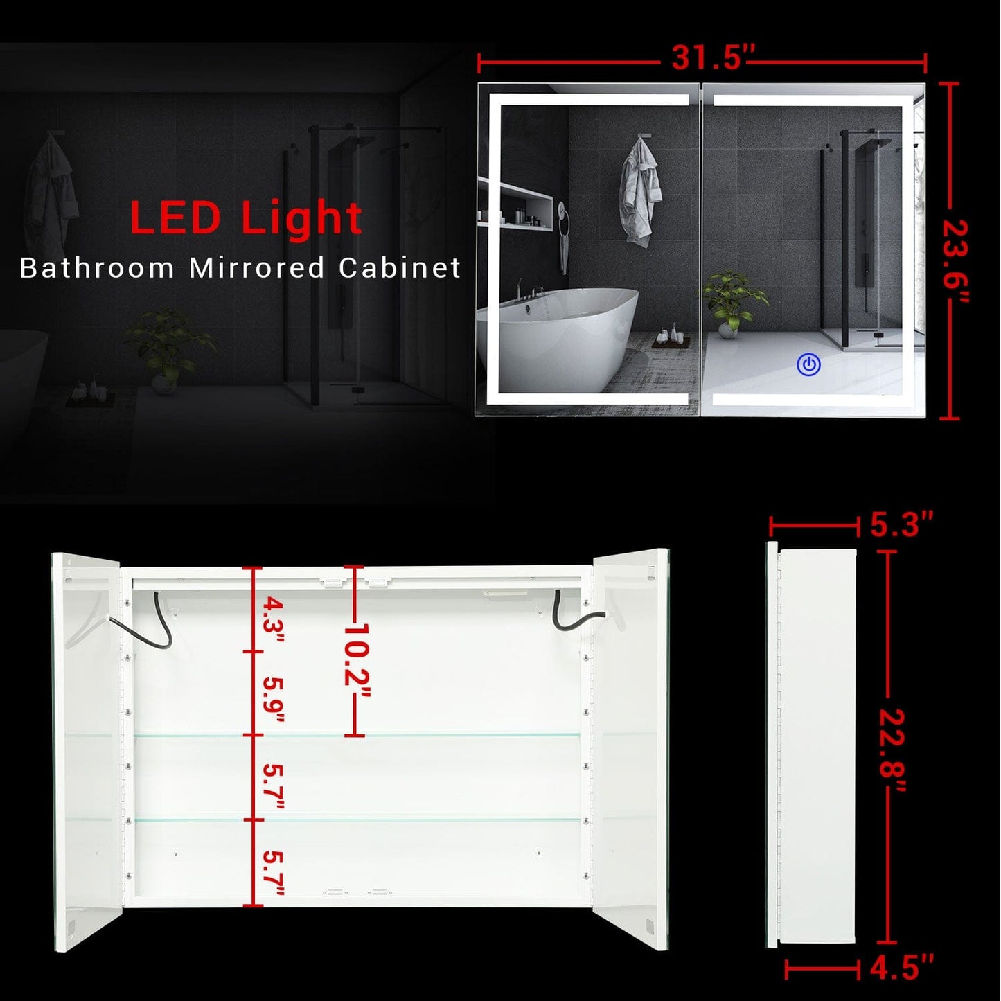 2 Doors LED Medicine Cabinet with Mirror White