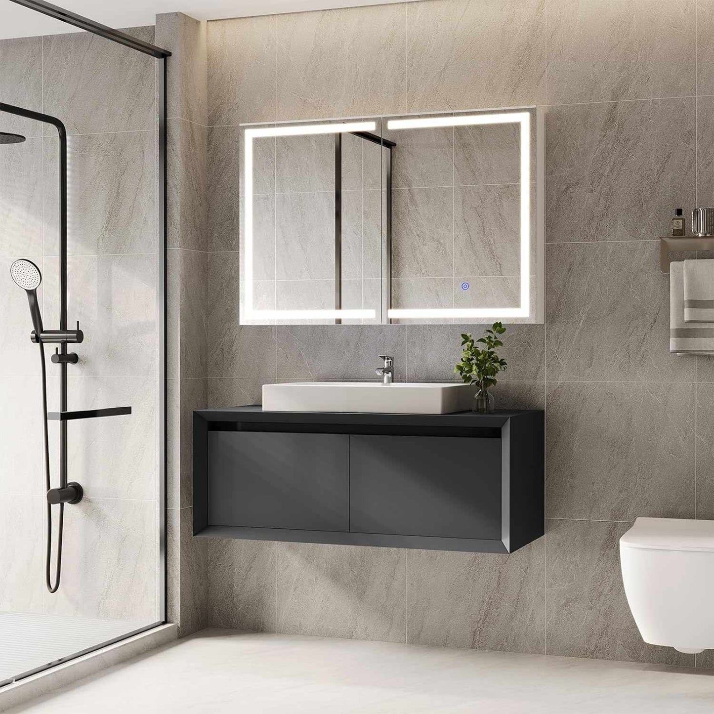 2 Doors LED Medicine Cabinet with Mirror White