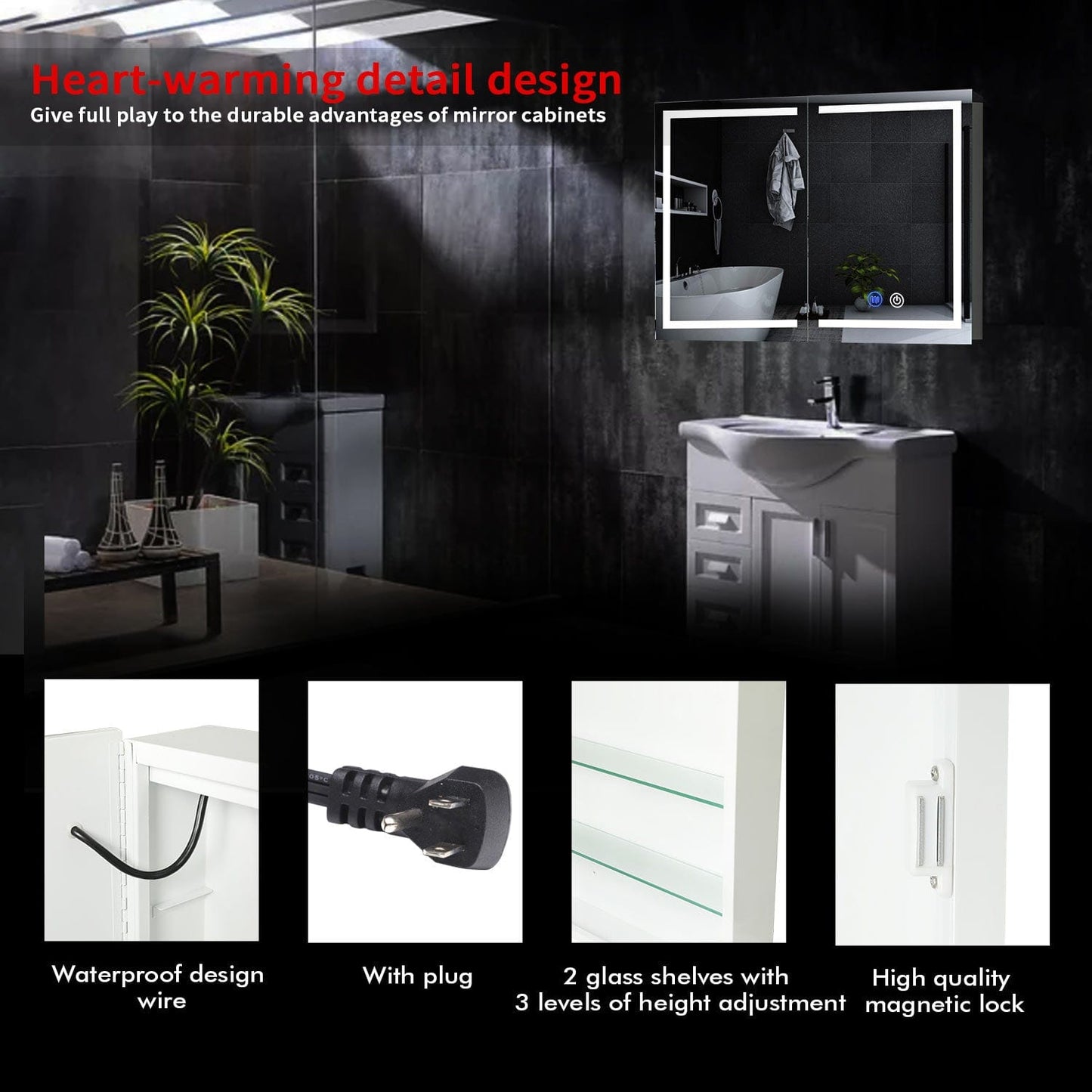 2 Doors LED Medicine Cabinet with Mirror White