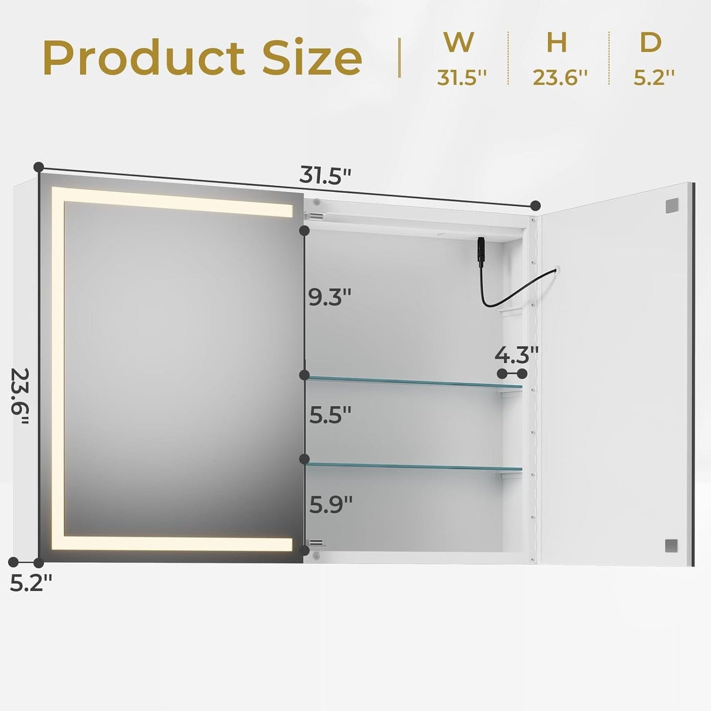 2 Doors LED Medicine Cabinet with Mirror White