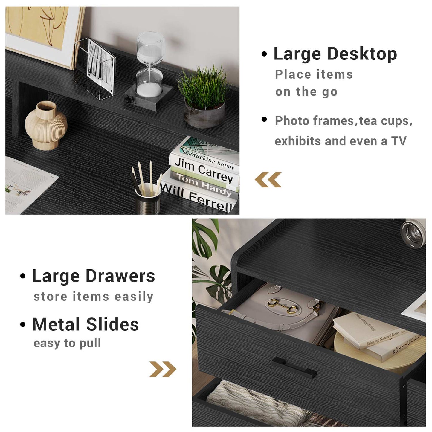 6 Drawers Dresser with Open Storage Space Black