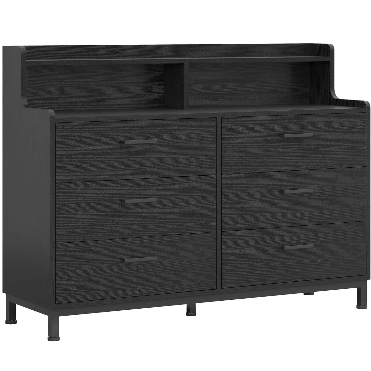 6 Drawers Dresser with Open Storage Space Black